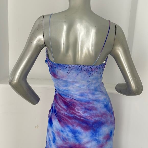 BICICI Spaghetti Straps Asymmetric Hem AquaTurquoise Silk Gown Size M NWT - Picture 7 of 14